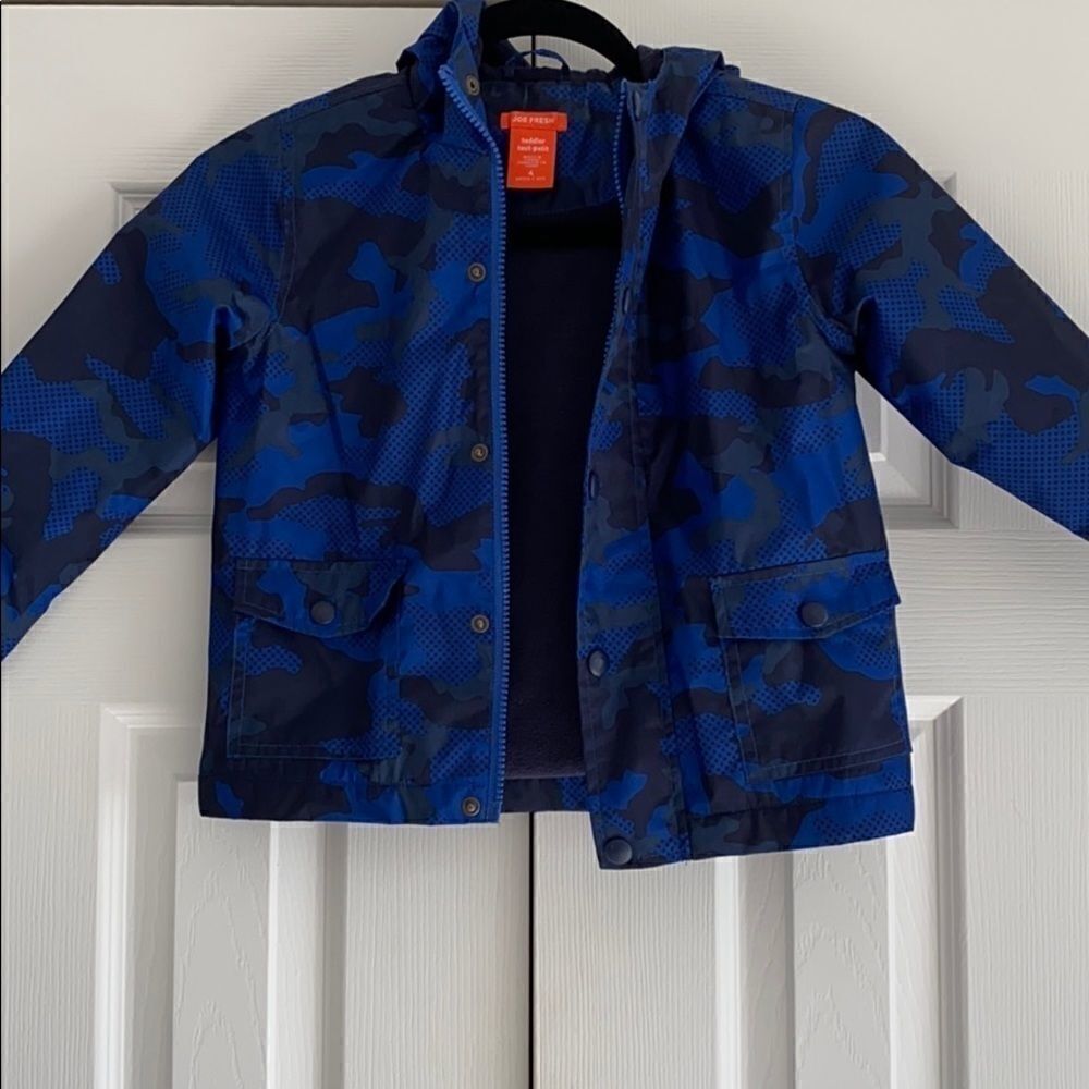 Joe Fresh Boys Blue & Black Fleece Lined Rain Jacket Size 4